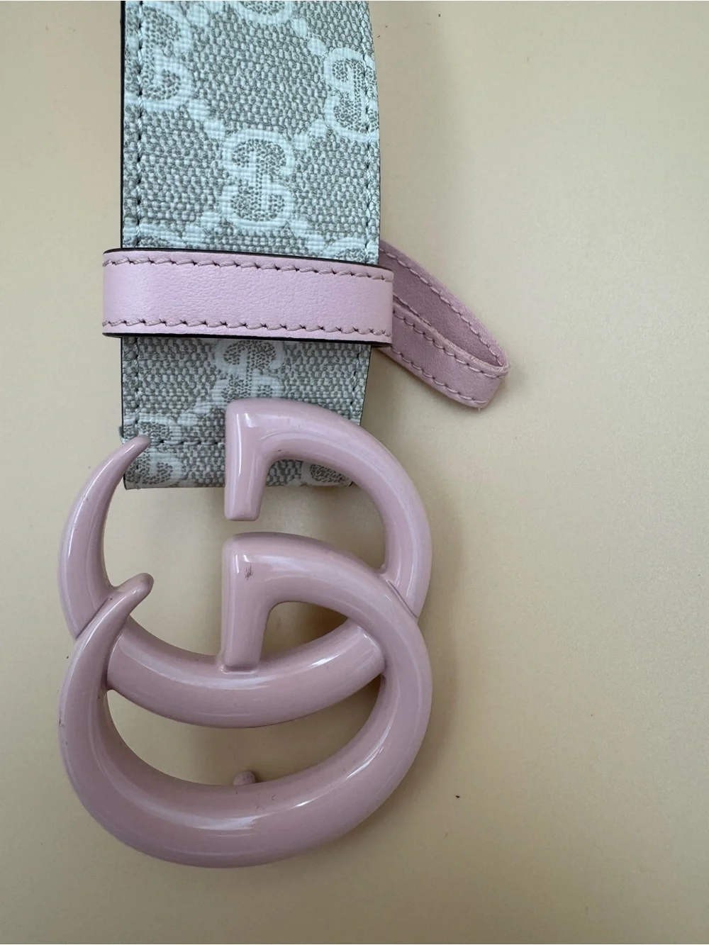 Gucci GG Marmont Pink Double G Belt Beige GG Supreme Canvas Pink Leather  110